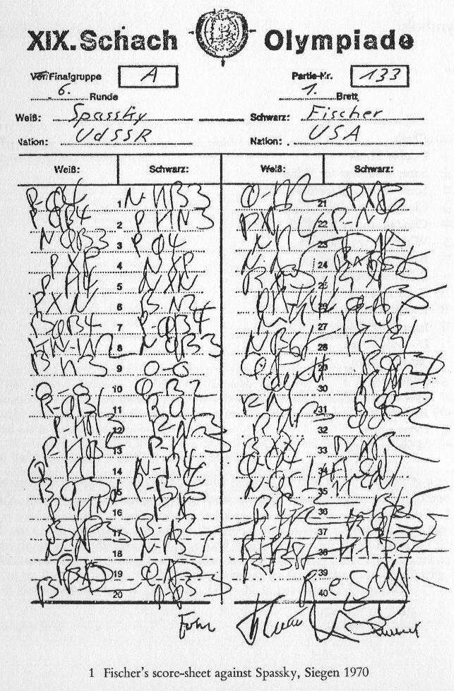 Bobby Fischer's Scoresheet